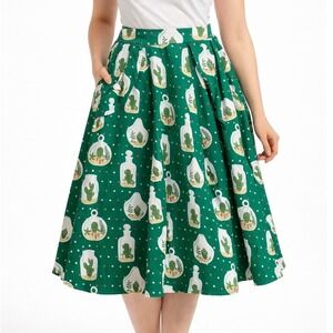 Collectif x Modcloth Theodora Cactus Swing Skirt‎ 3XS Rare Teacher Twee Novelty